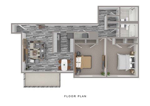 Floor plan for 2 beds, 2 baths, 975 sqft